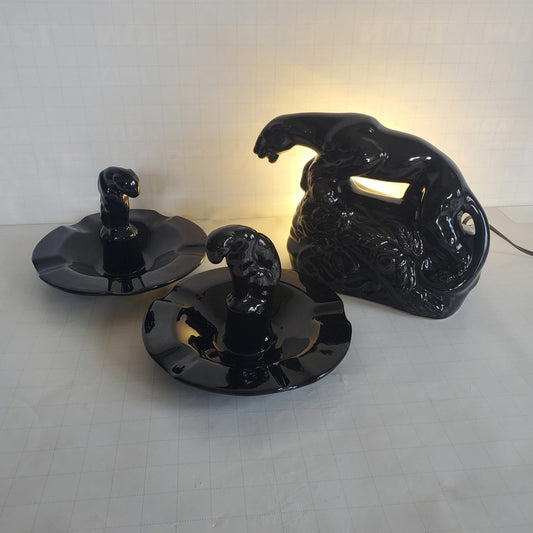 50s Black Panther Lamp & Ashtrays: Not Kitten Around!